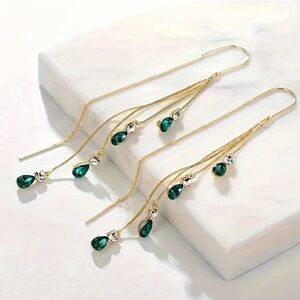 Green Threader Waterdrop Earrings